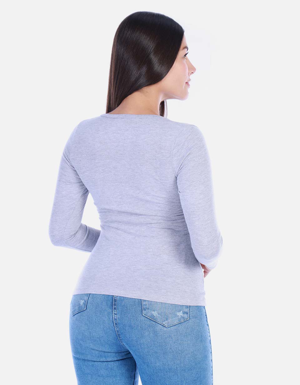 Camiseta manga larga básica para mujer cuello en V