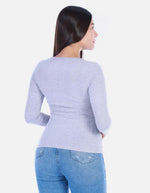 Camiseta manga larga básica para mujer cuello en V