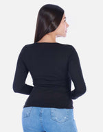 Camiseta manga larga básica para mujer cuello en V