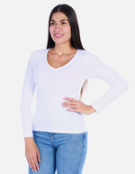 Camiseta manga larga básica para mujer cuello en V