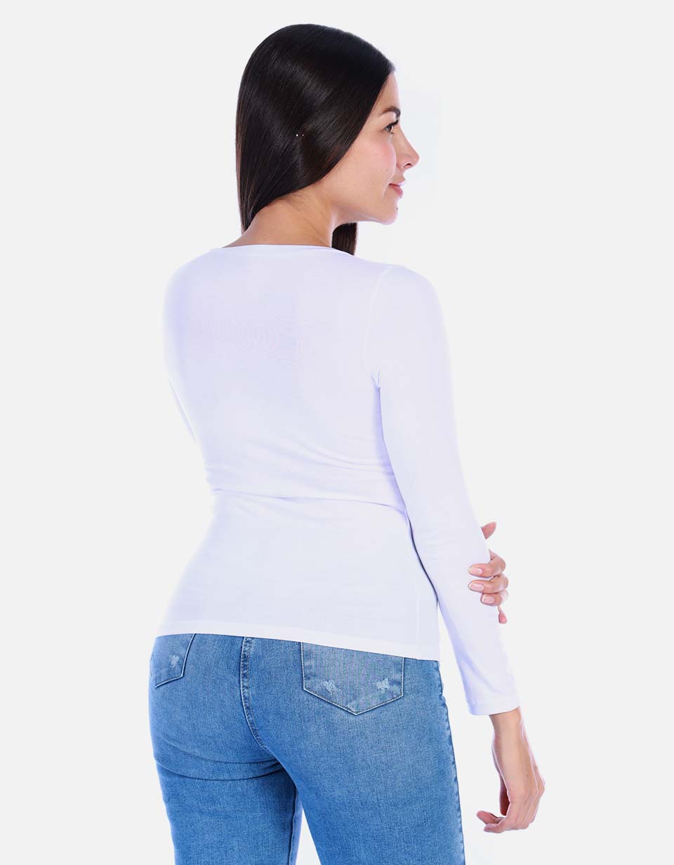 Camiseta manga larga básica para mujer cuello en V