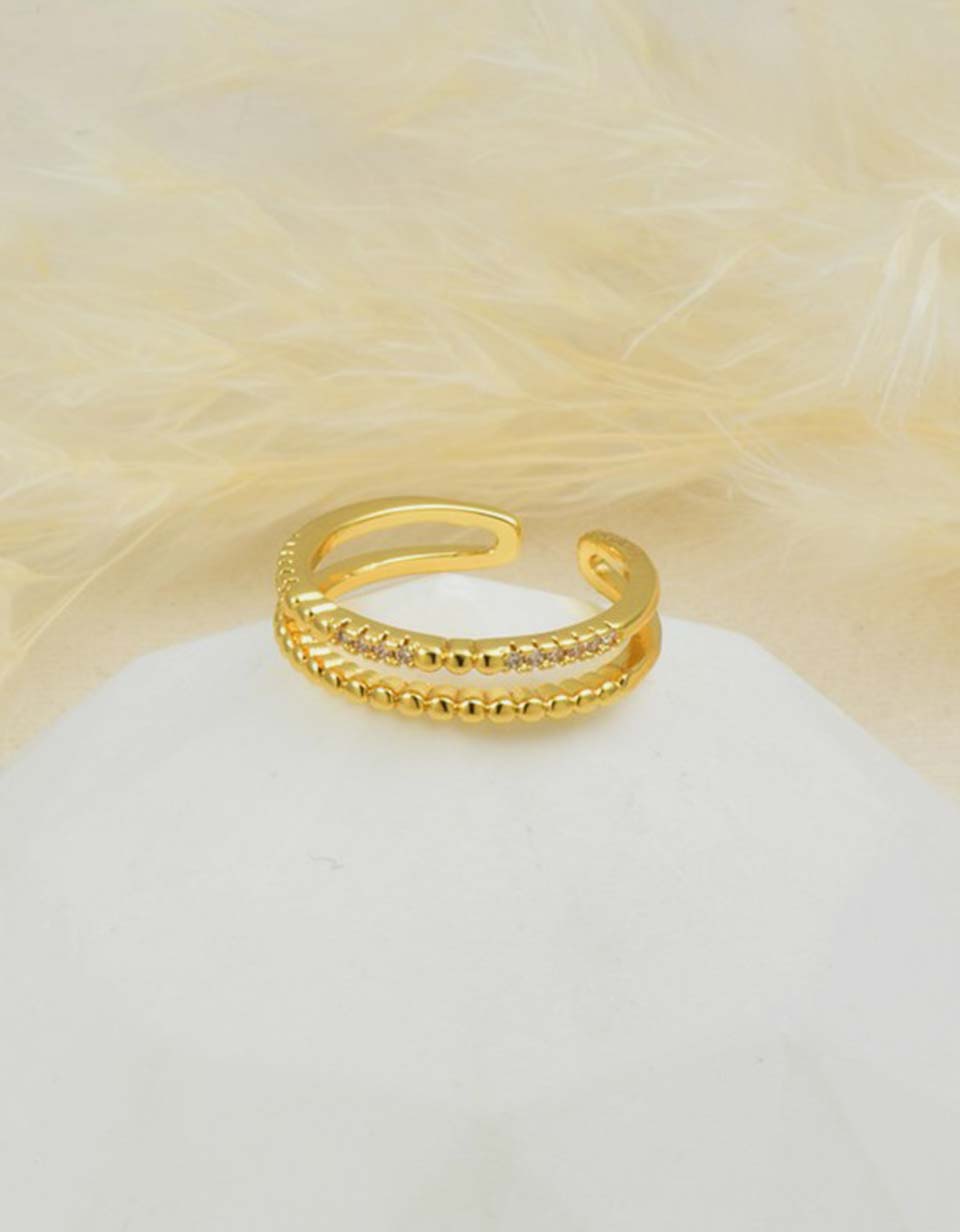 Anillo Ajustable de Doble Línea con Zircones para Mujer