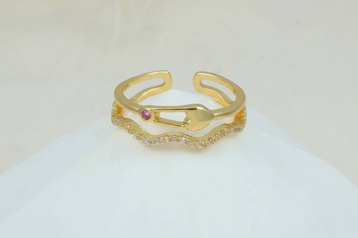 Anillo Ajustable Ondulado con Zircones para Mujer
