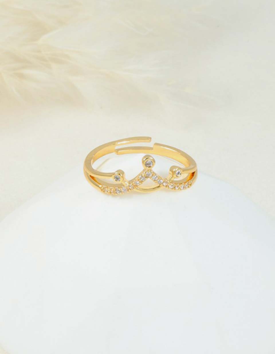 Anillo Ajustable Diseño Corona con Zircones para Mujer