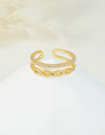 Anillo Ajustable Doble Banda con Zircones para Mujer