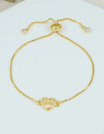 Pulsera con dije de corazón doble en Rodio