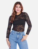 Body de Encaje para Mujer Manga Larga y Cuello Alto