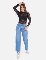 Body de Encaje para Mujer Manga Larga y Cuello Alto