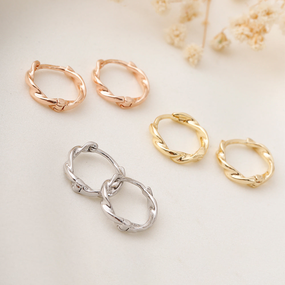 Set x3 aretes trenzados en dorado, plateado y rosado