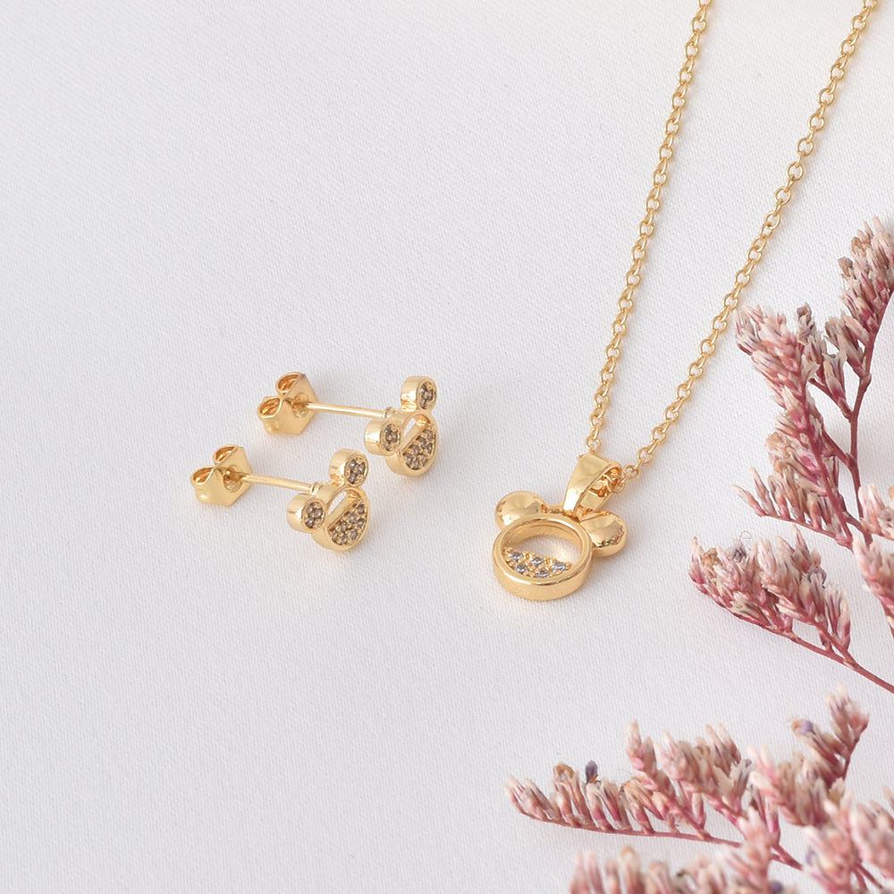 Set Mickey dorado de collar y aretes