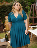 Vestido cruzado femenino manga corta