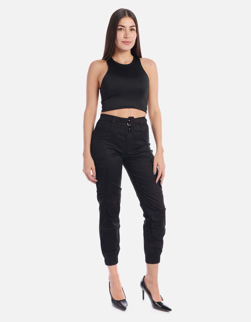 Pantalón cargo con cinturón para mujer