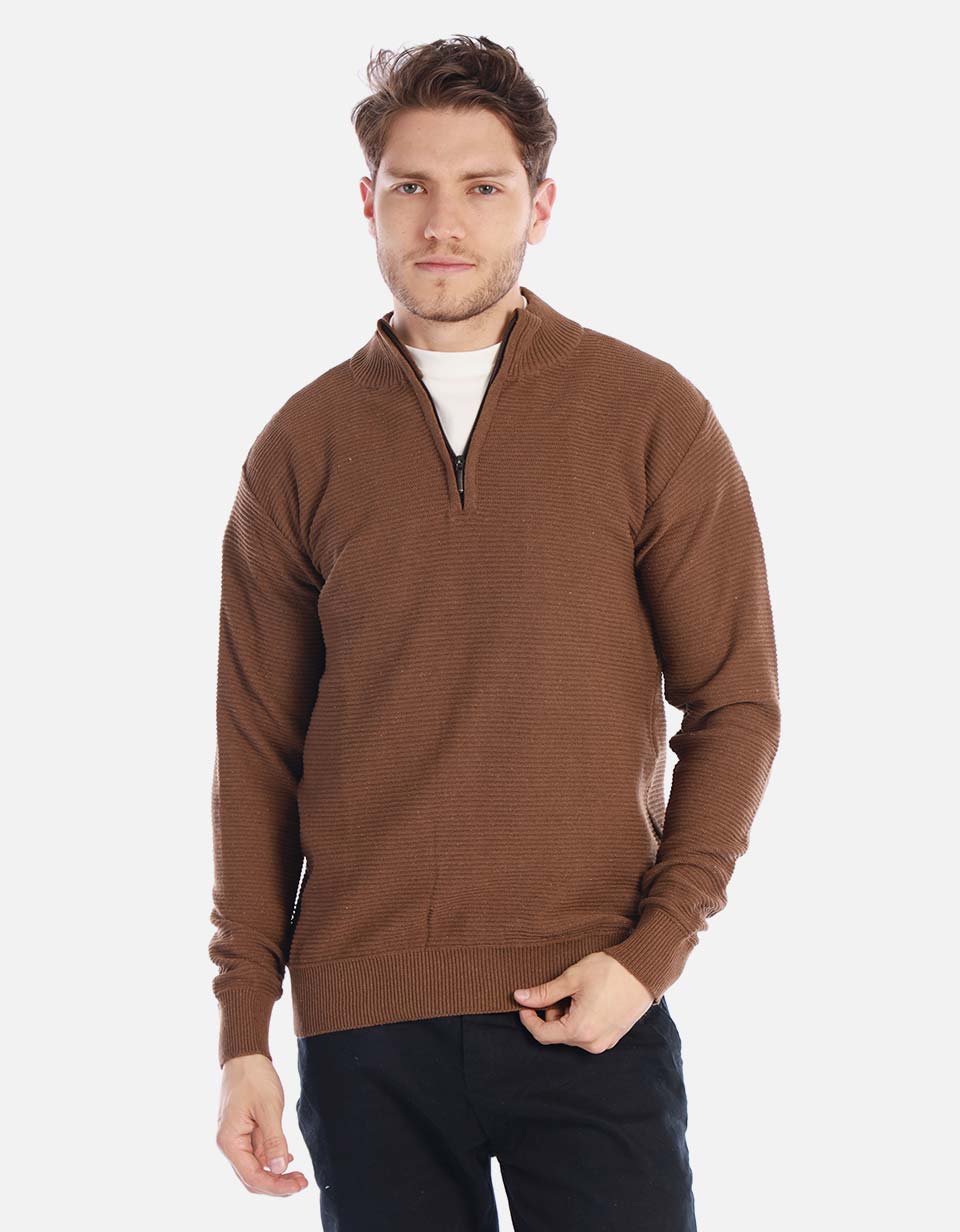 Suéter tejido para hombre con media cremallera