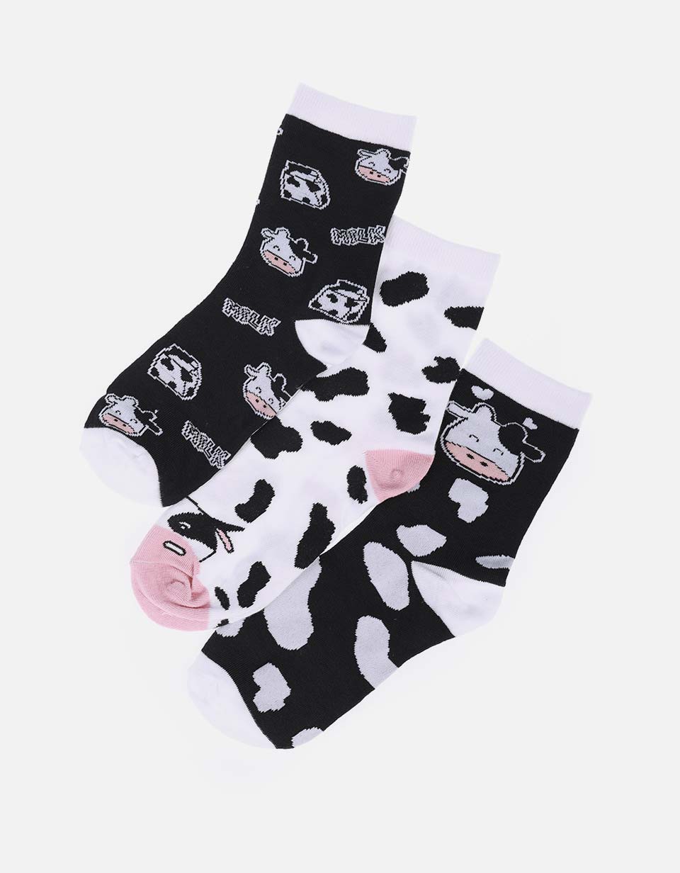 Pack de 3 Medias Largas con Estampado de Vaca