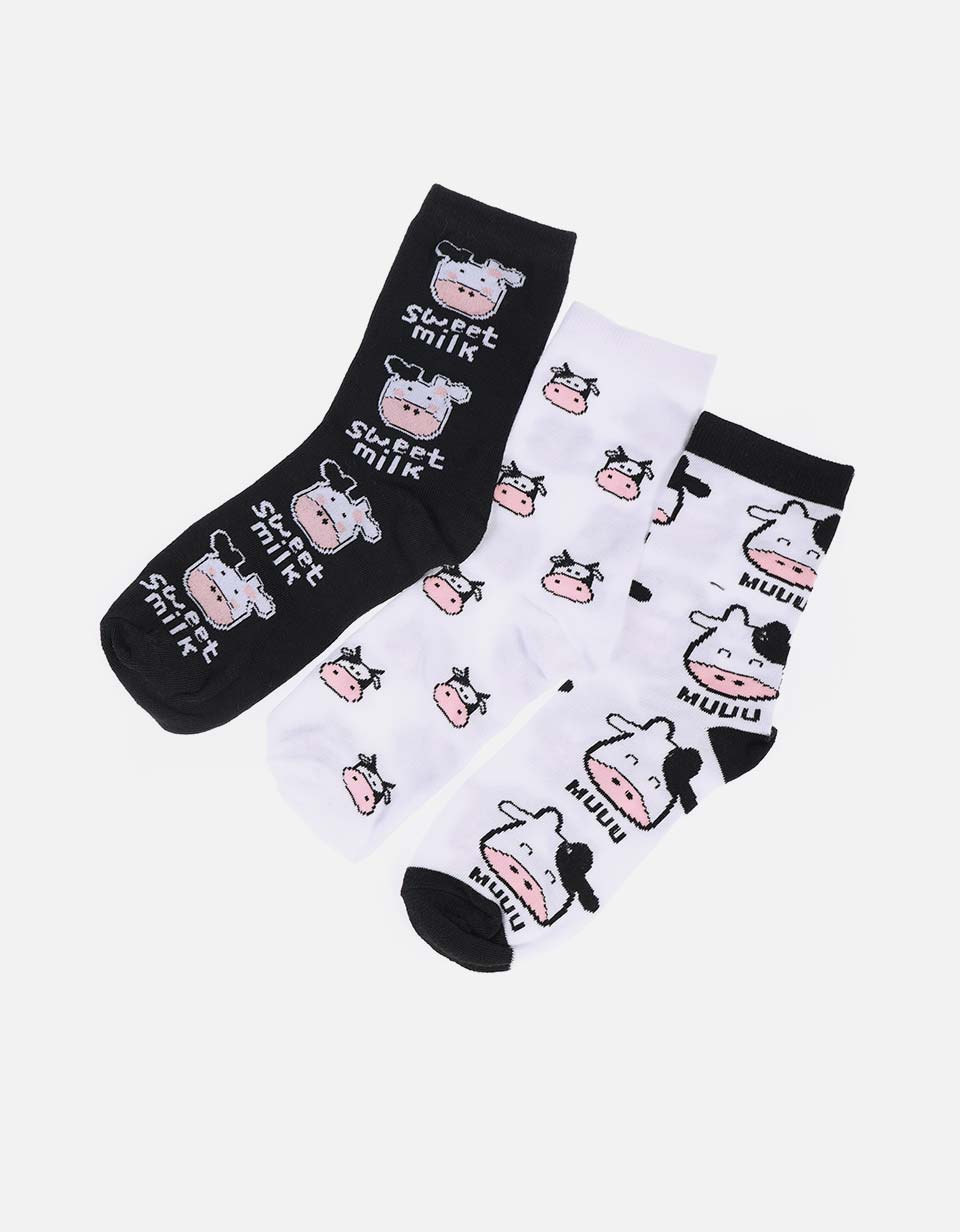 Pack de 3 Medias Largas con Estampado de Vaca
