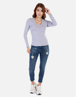 Camiseta manga larga básica para mujer cuello en V