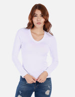 Camiseta manga larga básica para mujer cuello en V