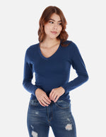 Camiseta manga larga básica para mujer cuello en V