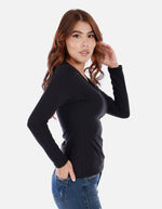 Camiseta manga larga básica para mujer cuello en V