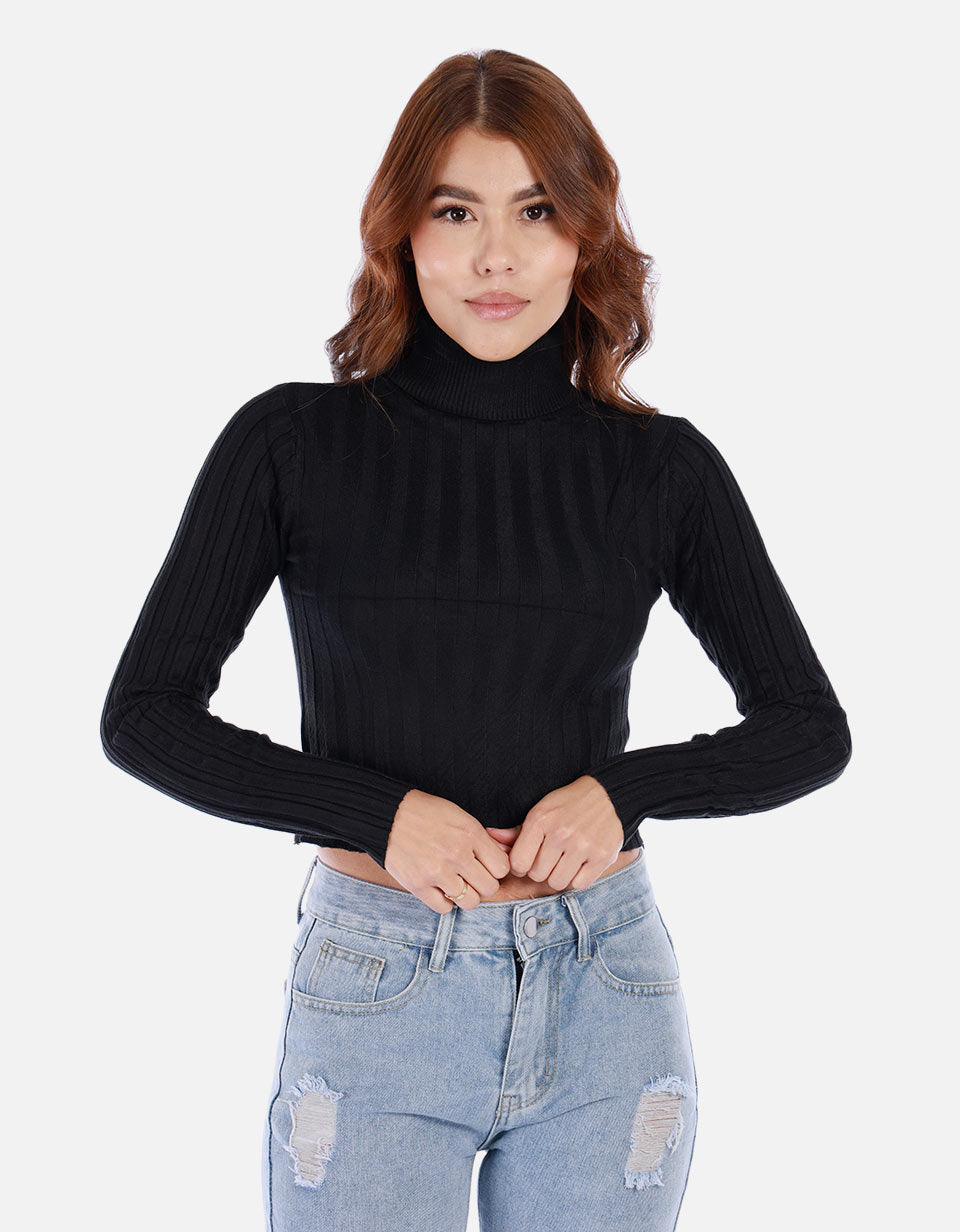 Saco tejido de cuello alto para mujer