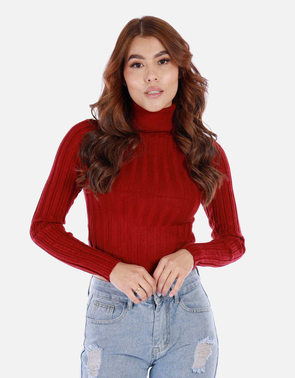 Saco tejido de cuello alto para mujer