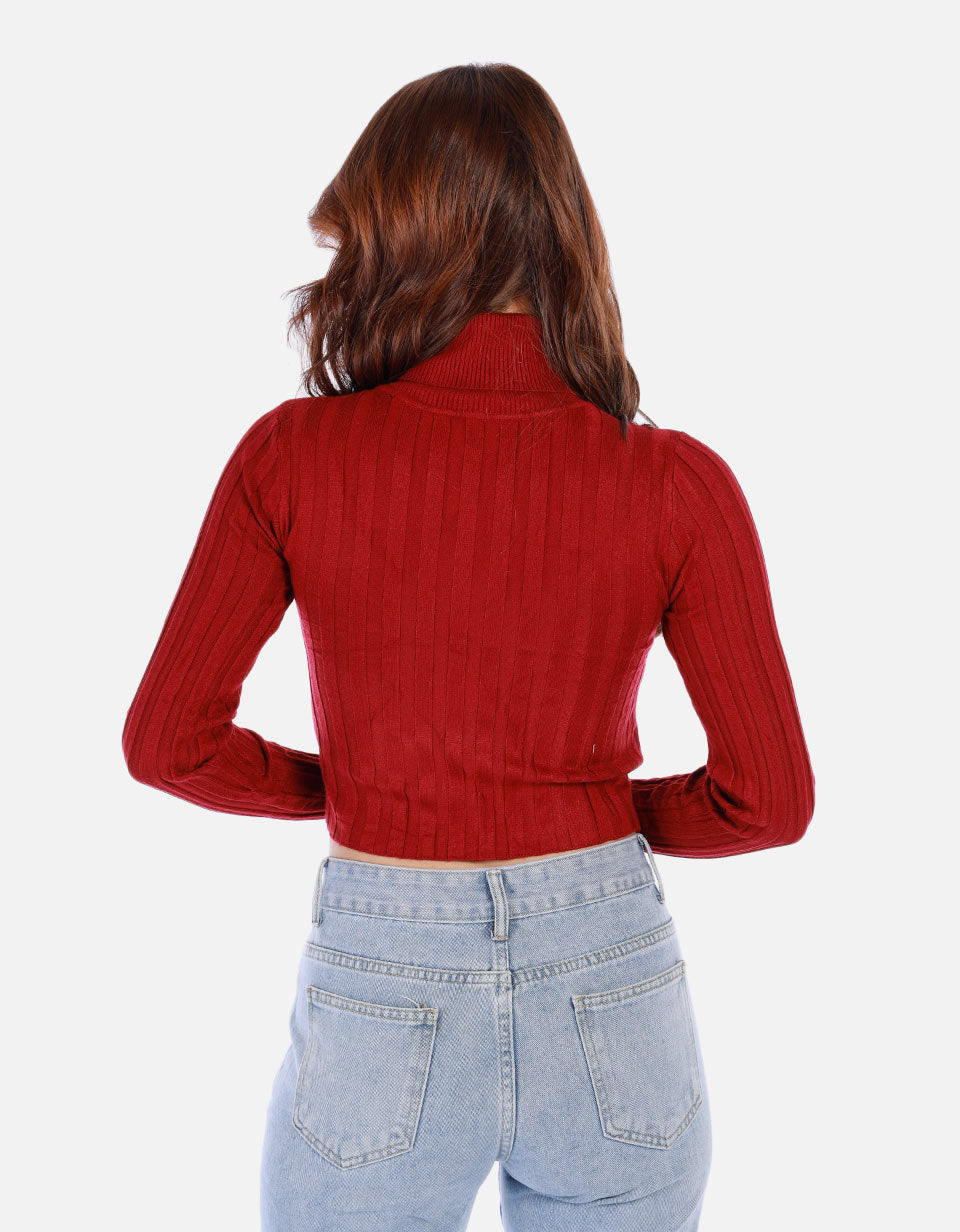 Saco tejido de cuello alto para mujer