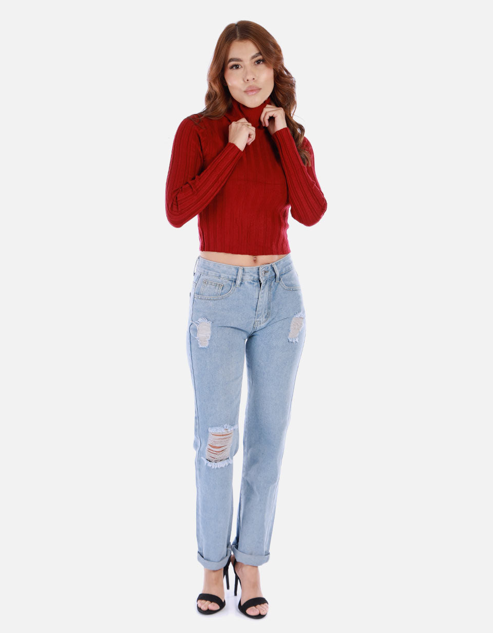 Saco tejido de cuello alto para mujer