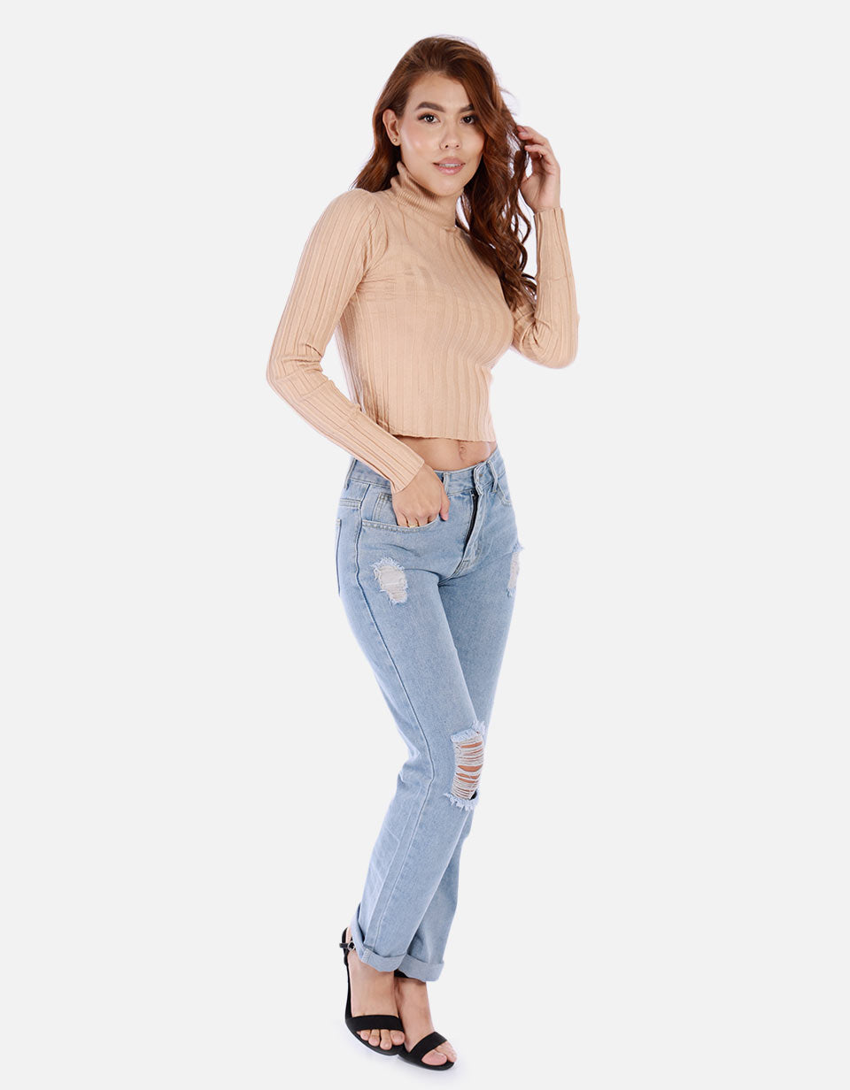Saco tejido de cuello alto para mujer