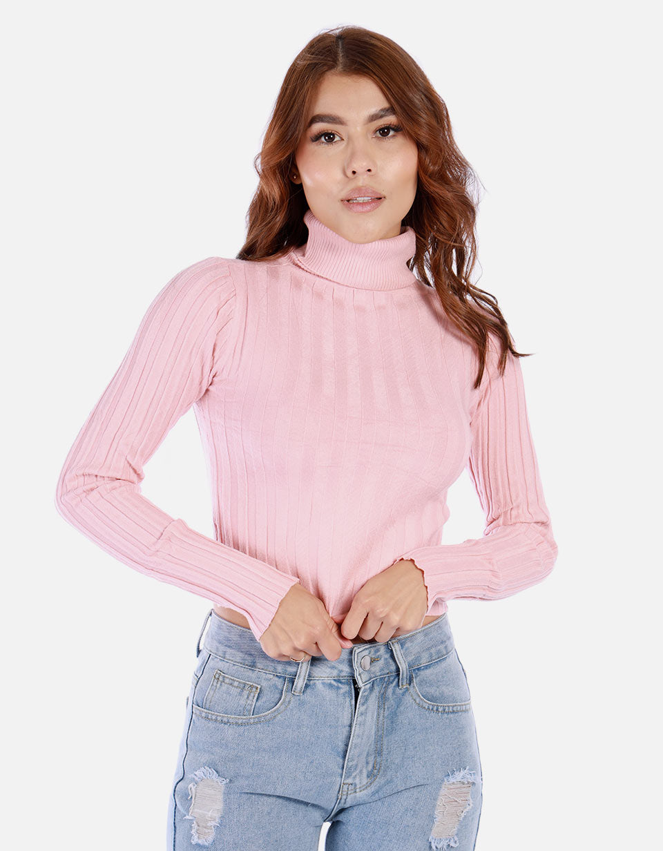 Saco tejido de cuello alto para mujer