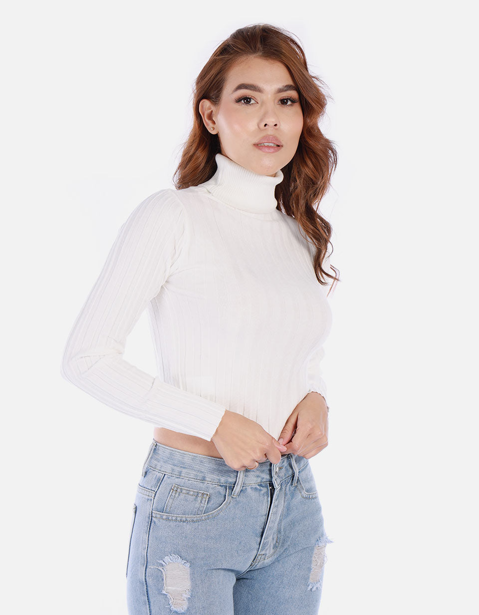 Saco tejido de cuello alto para mujer