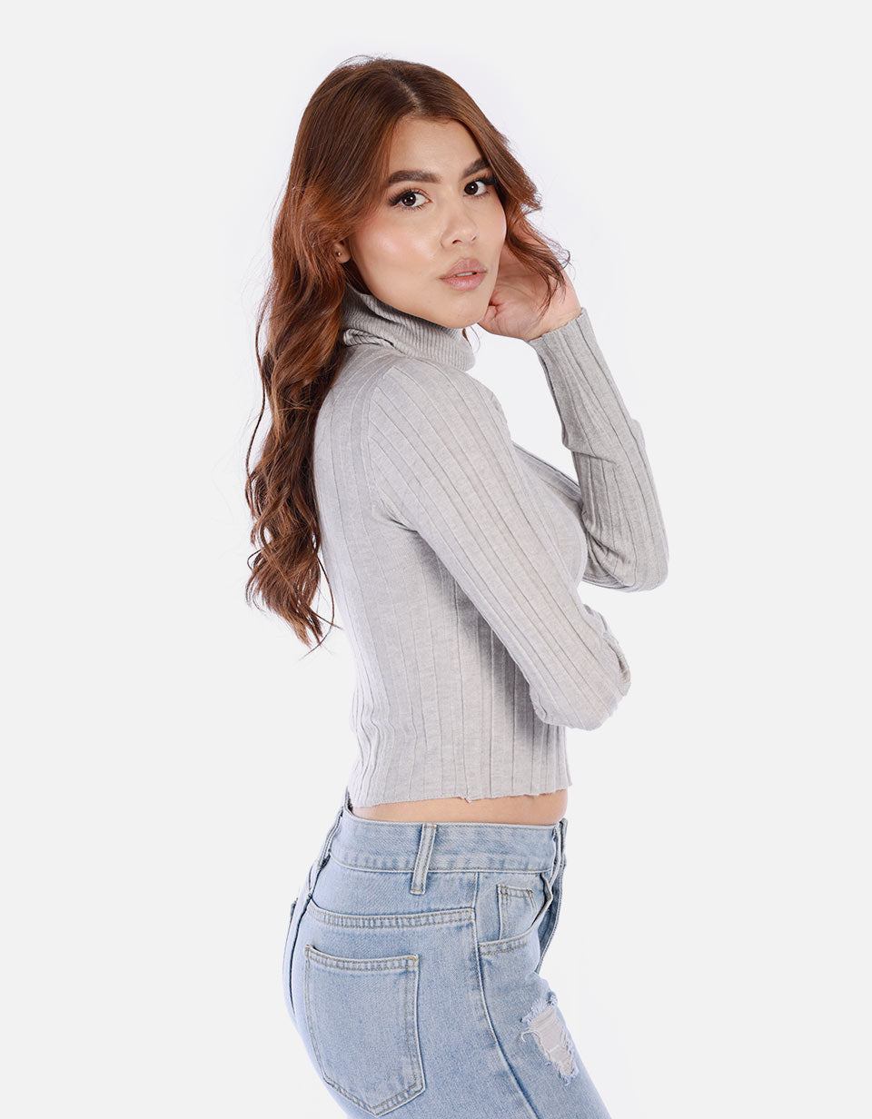 Saco tejido de cuello alto para mujer