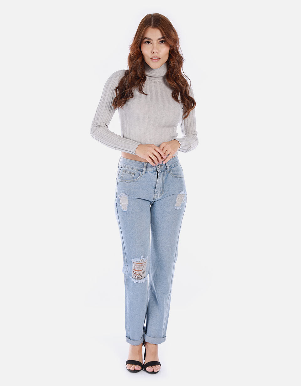 Saco tejido de cuello alto para mujer