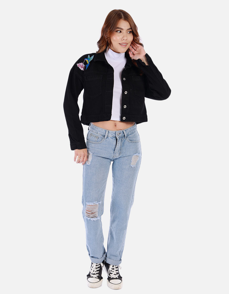 Chaqueta en jean bordada