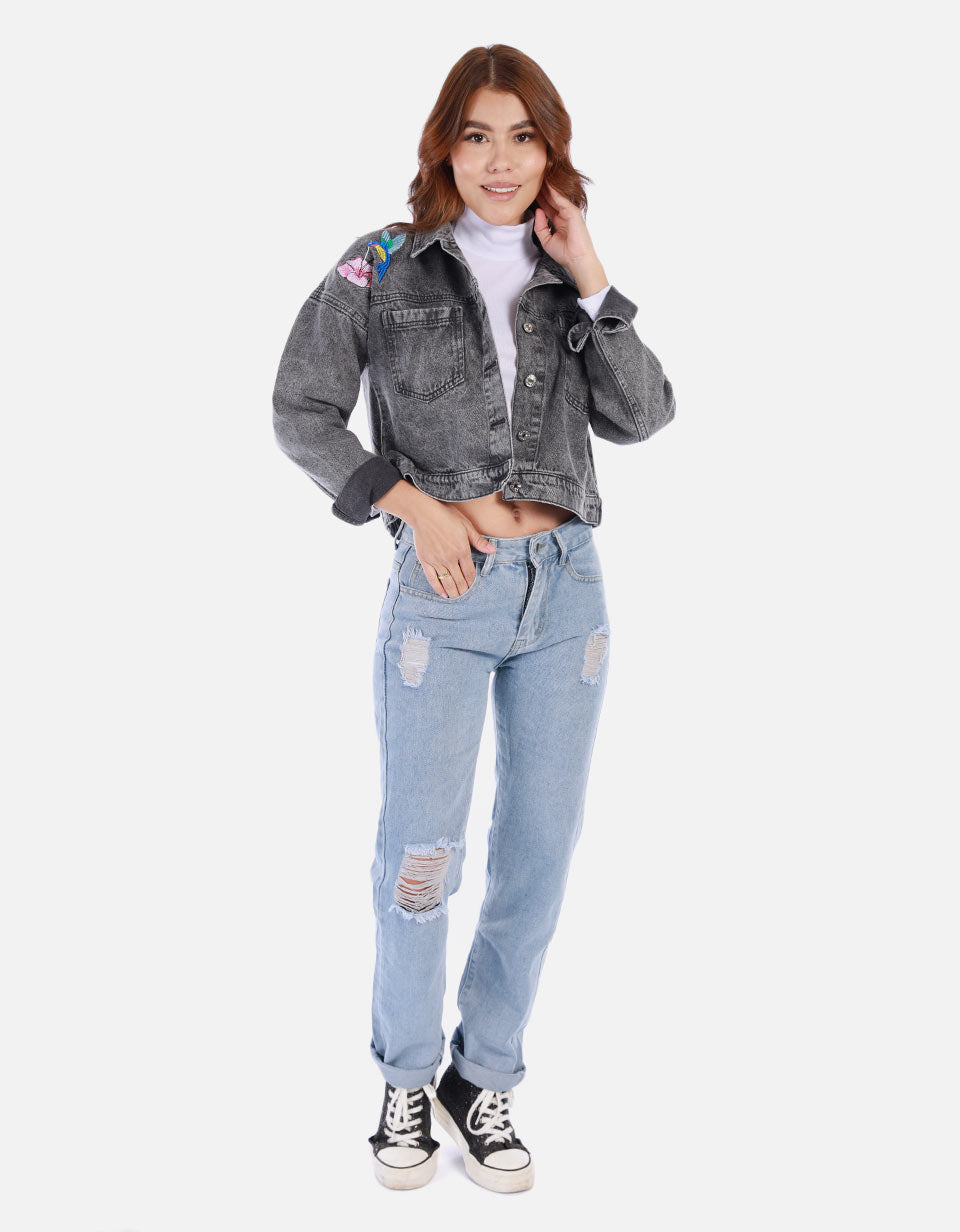 Chaqueta en jean bordada