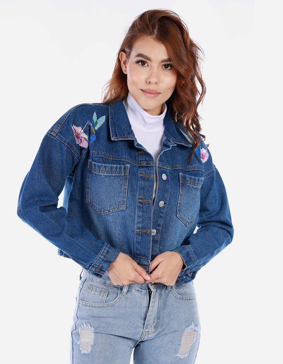 Chaqueta en jean bordada