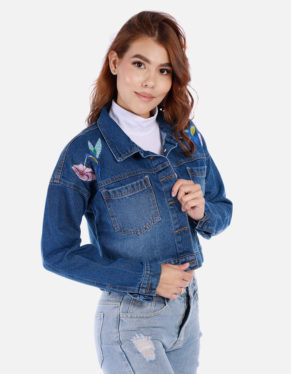 Chaqueta en jean bordada