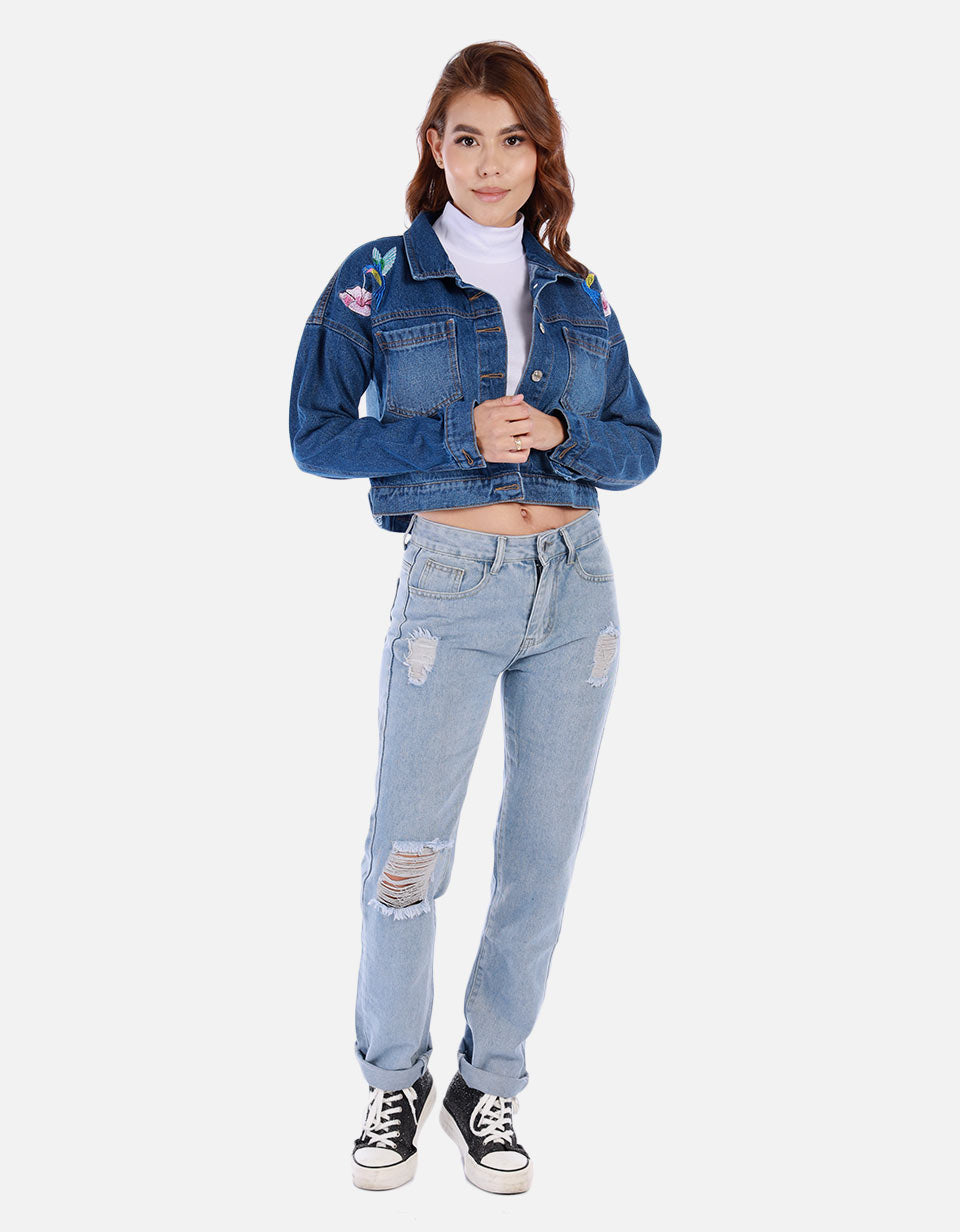 Chaqueta en jean bordada