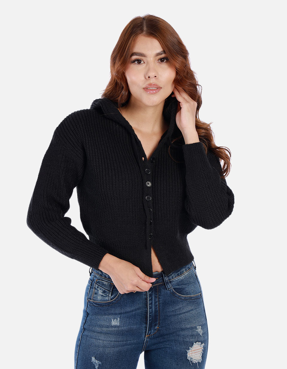 Saco tejido para mujer con capota