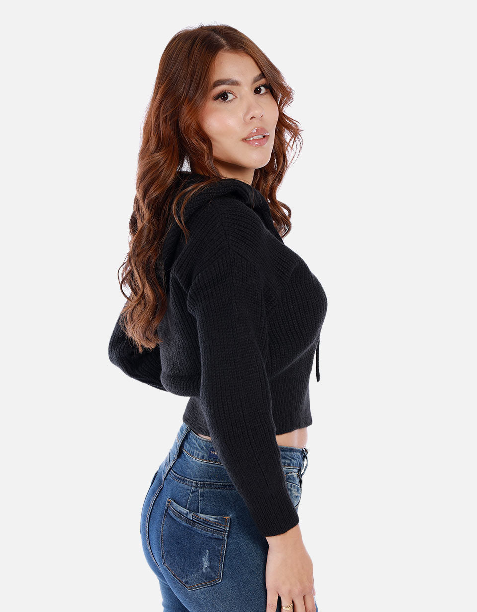 Saco tejido para mujer con capota