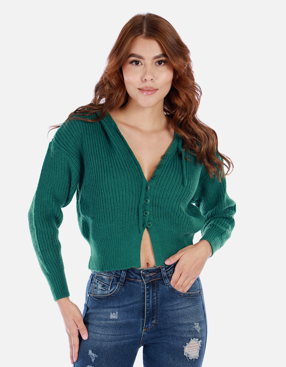 Saco tejido para mujer con capota