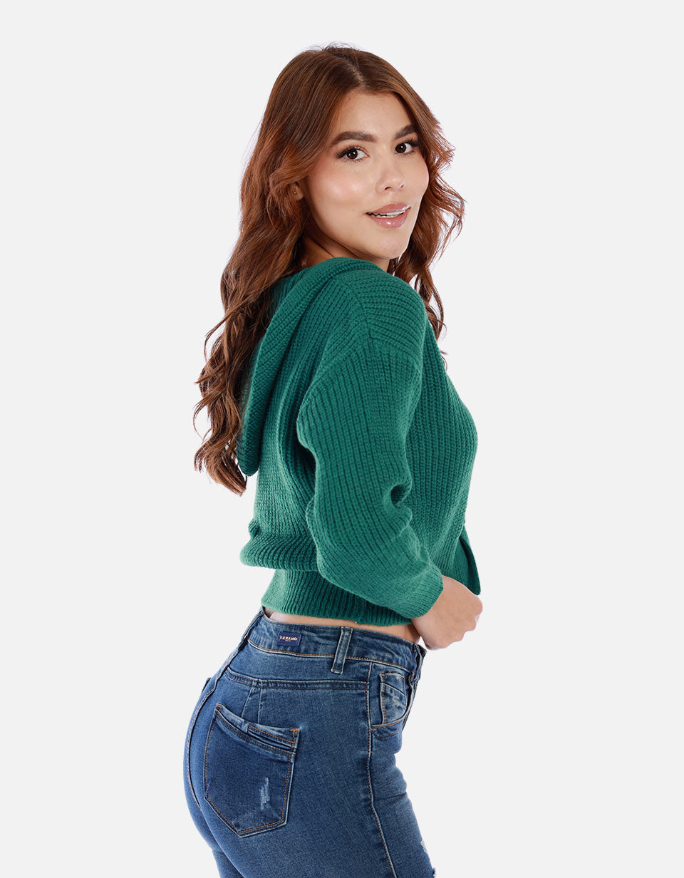 Saco tejido para mujer con capota