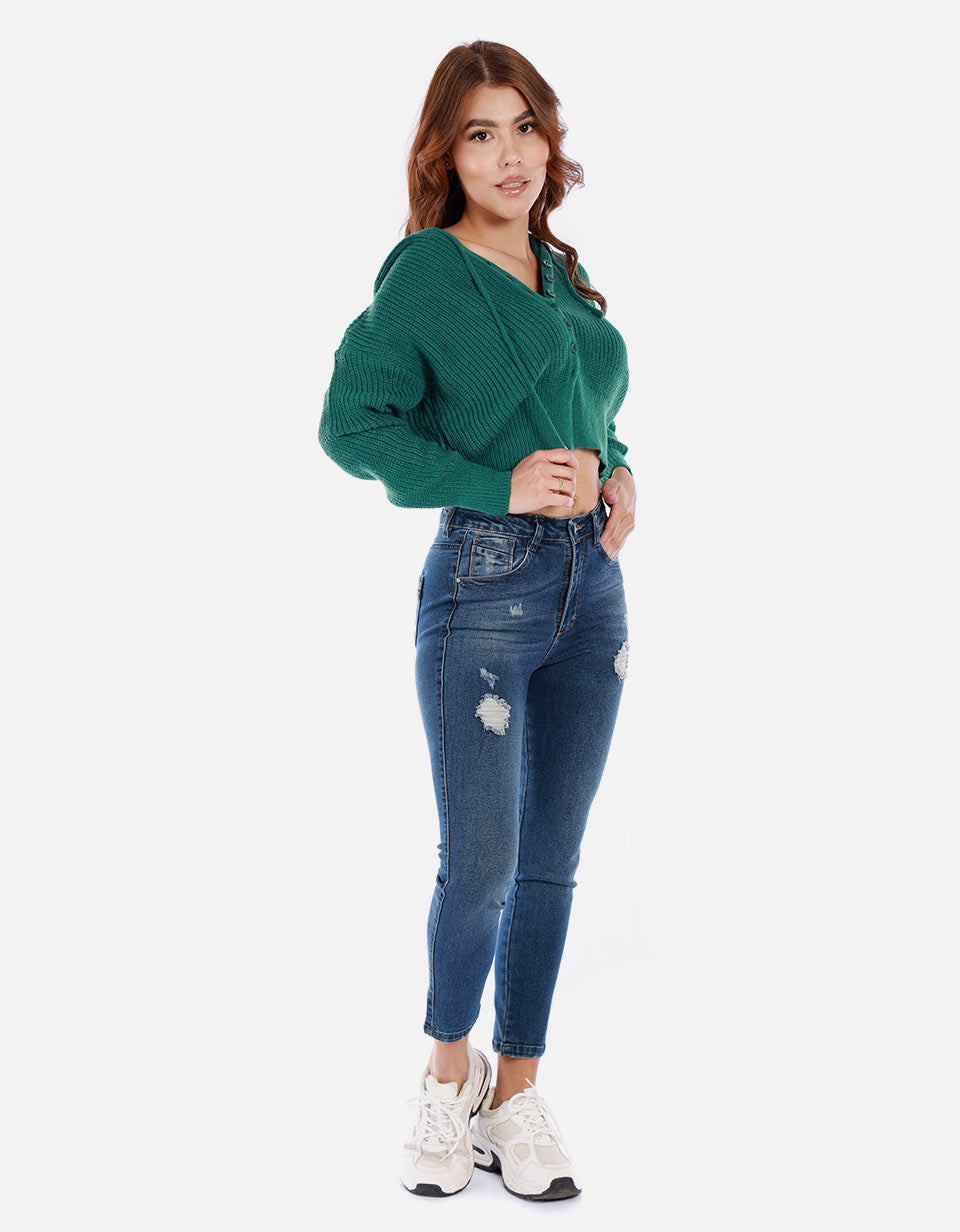 Saco tejido para mujer con capota