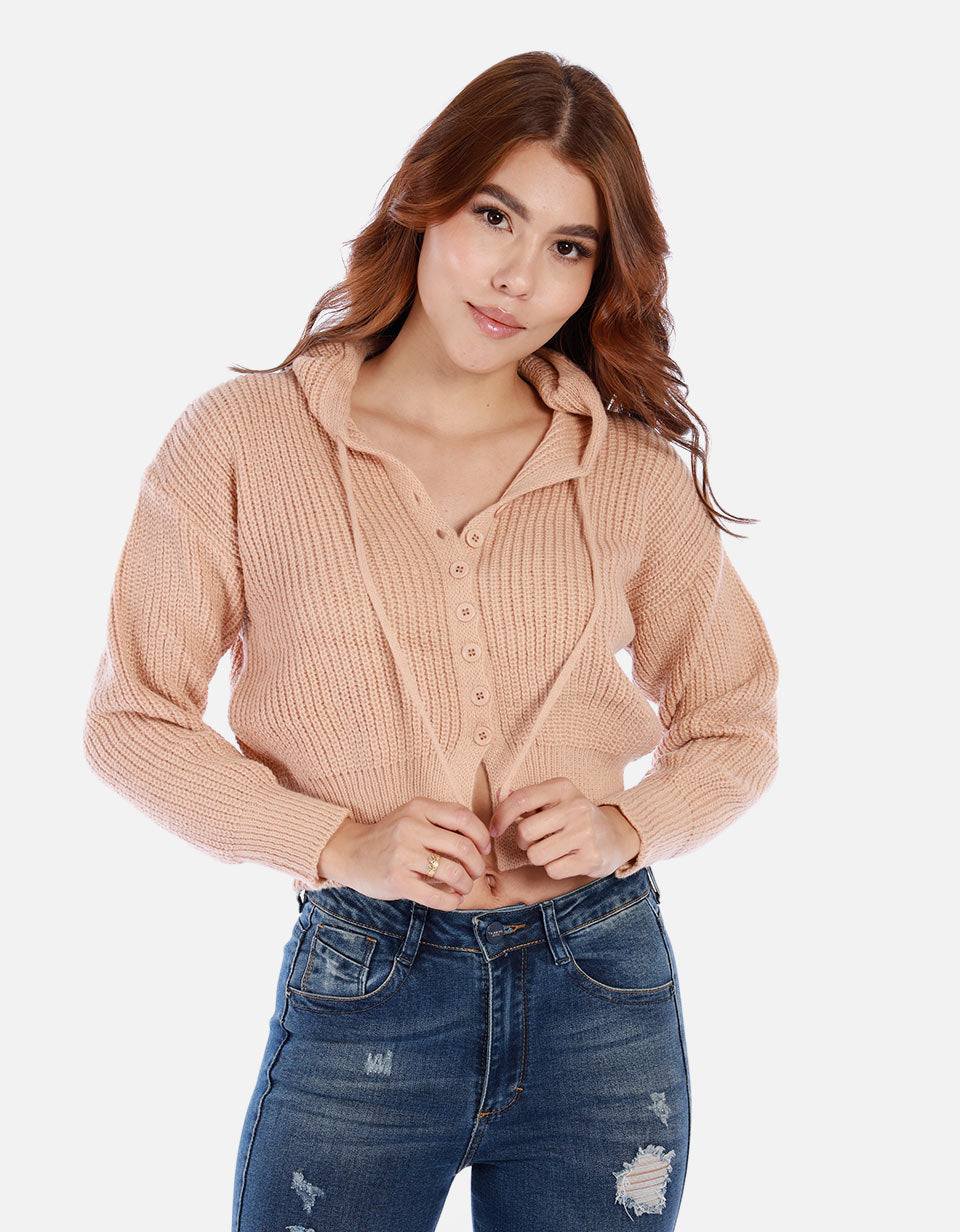 Saco tejido para mujer con capota