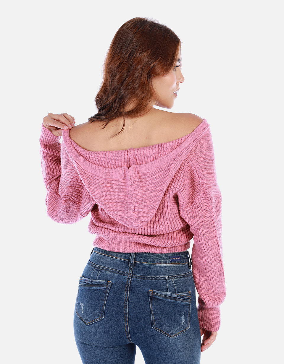 Saco tejido para mujer con capota