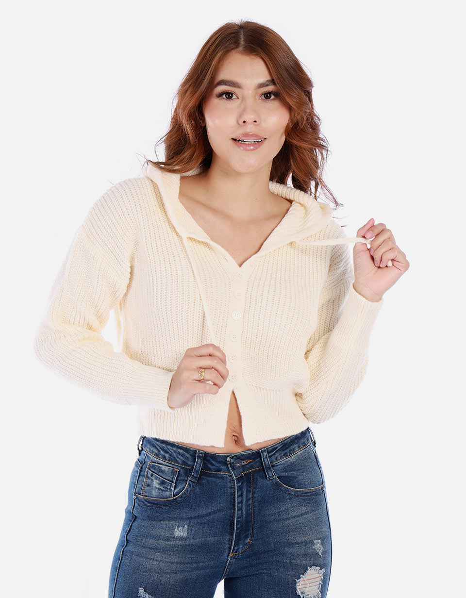 Saco tejido para mujer con capota