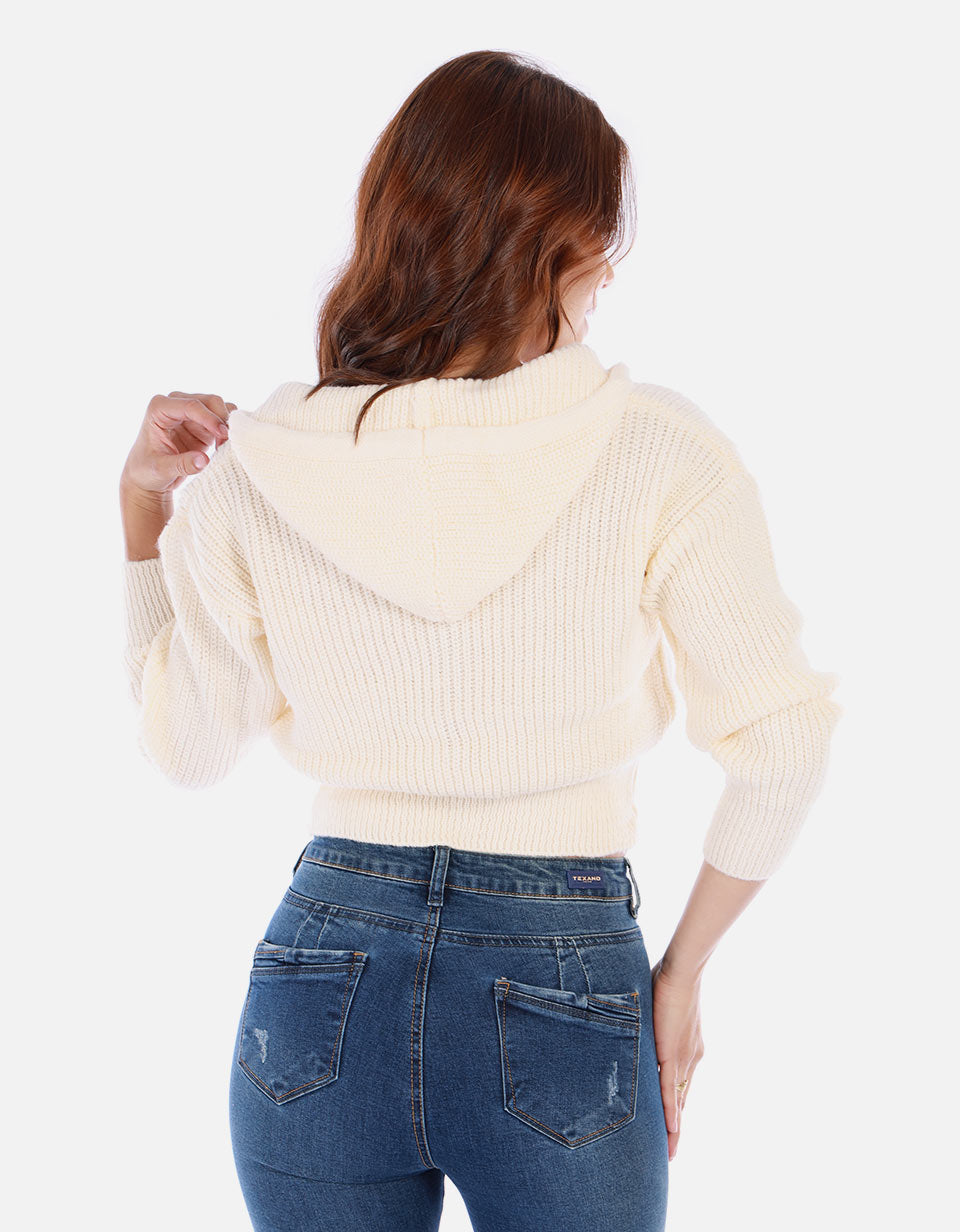 Saco tejido para mujer con capota