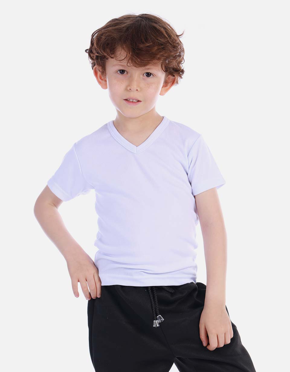 Pack X2 Camiseta acanalada cuello V Colegial