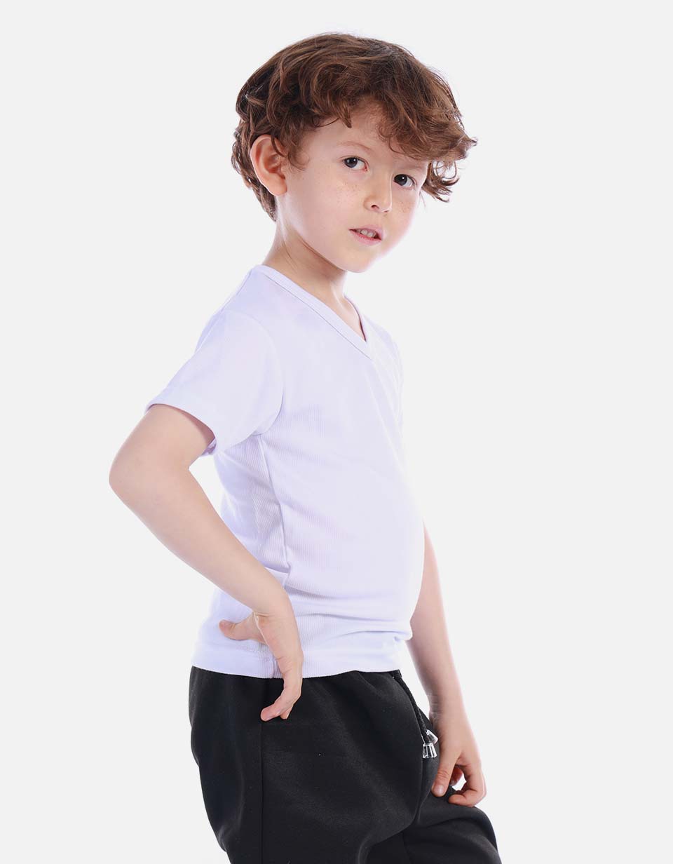 Pack X2 Camiseta acanalada cuello V Colegial