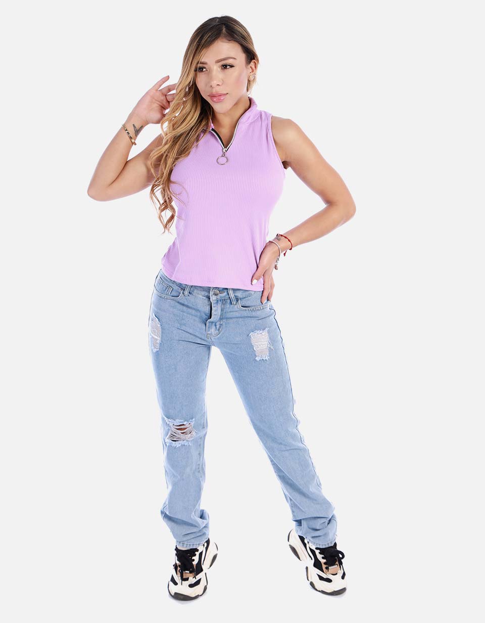 Blusa para mujer manga sisa con cierre