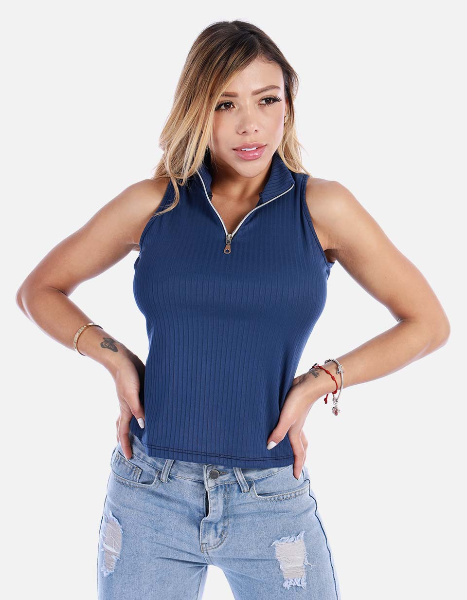 Blusa para mujer manga sisa con cierre